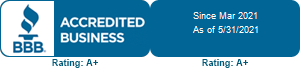 Better Business Bureau accredited business badge with A+ rating